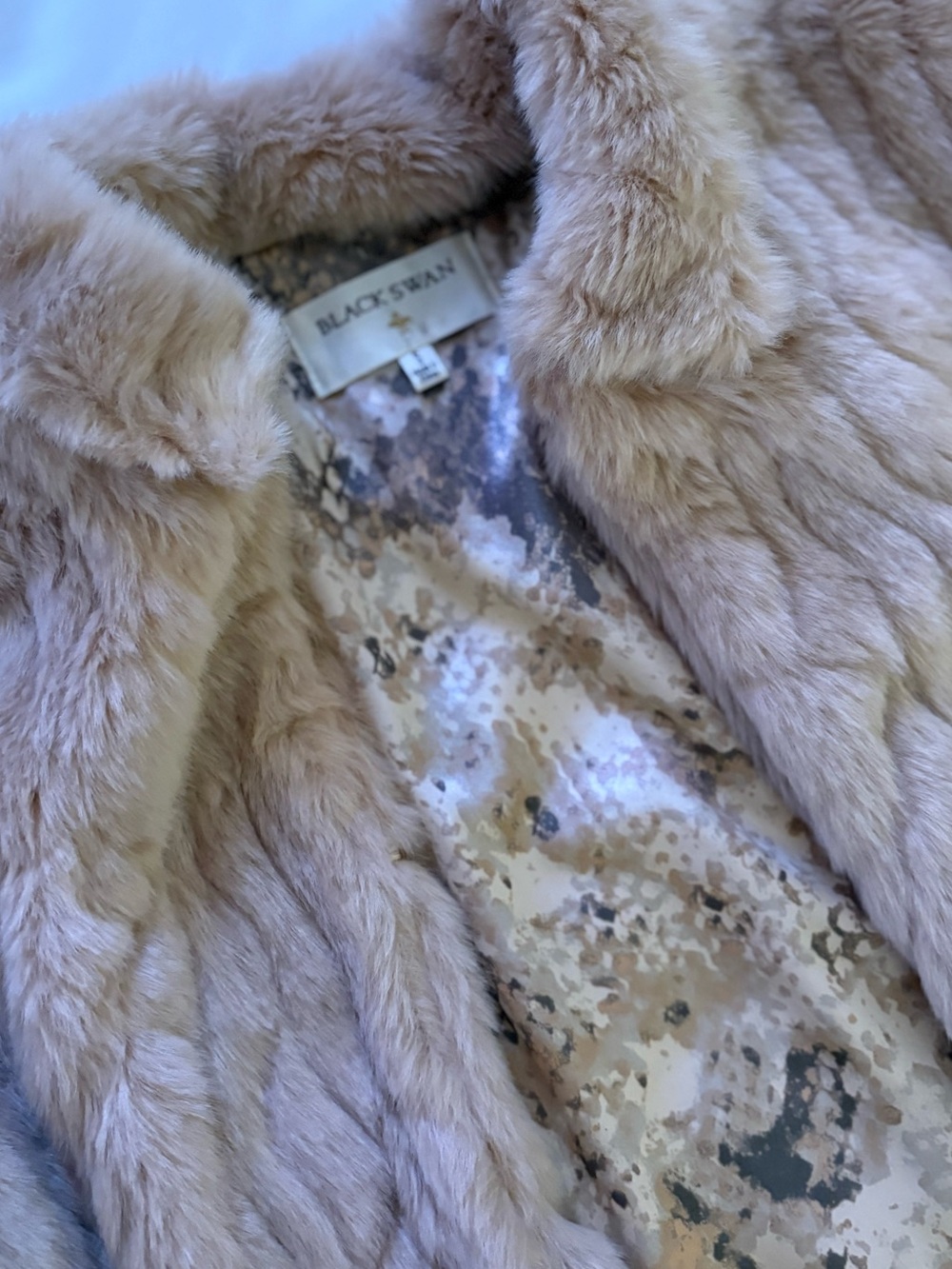 Small Black Swan Plush Faux Fur Jacket in Blush